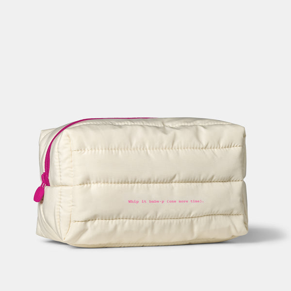 Cream Quilted Cosmetic Bag